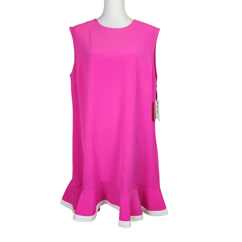 Victoria Beckham Target Shift Dress Womens 1X Fuchsia Pink Ruffle Wedding Casual
